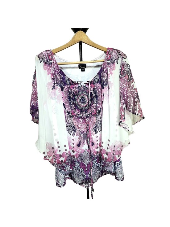 Simply Emma Tops - Simply Emma Womens 1X Pink Purple Paisley Flutter Sleeve Top 295